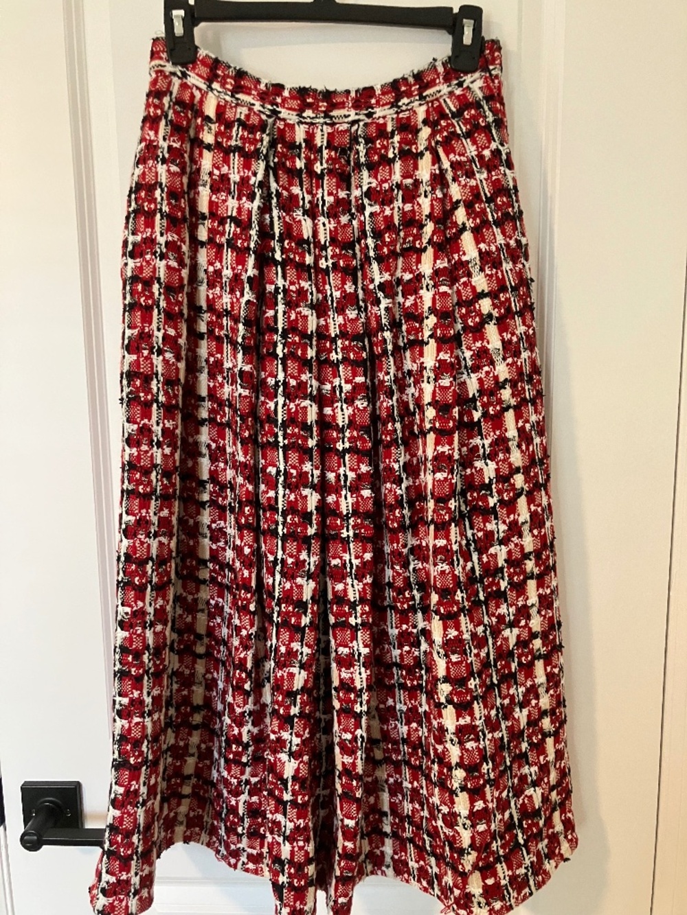 ST. JOHN; Small; Plaid Red, Black & White Couture Skirt